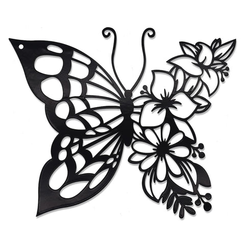 EZ4ENCE 2PCS Butterfly Decoration Wall Art Boho Wall Home Decor Hanging Appearance Wall Decor Metal Hanging Butterfly Decor Flower Wall Art for Bedroom Living Room Home Wall,Black(Large)