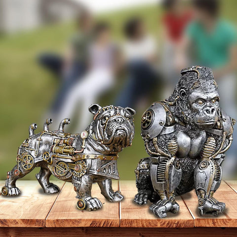 Gorilla Statue and Carved Sculpture Mechanical Punk Style Gorilla Statue Animal Statue Steampunk Modern Home Decor Resin Statue for Coffee Table, Living Room, Entrance, Shelf Decor (Gorilla)