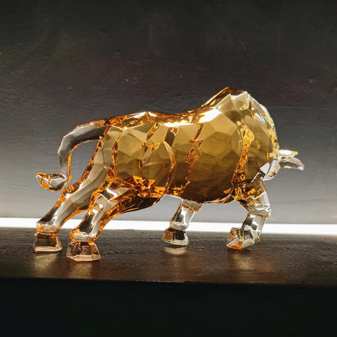 FengShui Wall Street Bull Statue Acrylic Bull Figurine Sculpture Home Office Desk Decorative Ornament 8.7''L (Amber)