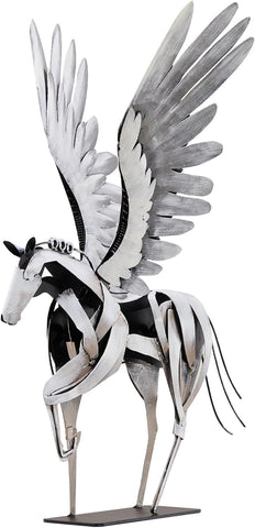 Horse Statue Décor Artwork, 24" H Handmade Metal Pegasus Greek Flying Horse Sculpture, Hand-Painted Animal Figurines for Home Living Room Office (Brown with Wings)