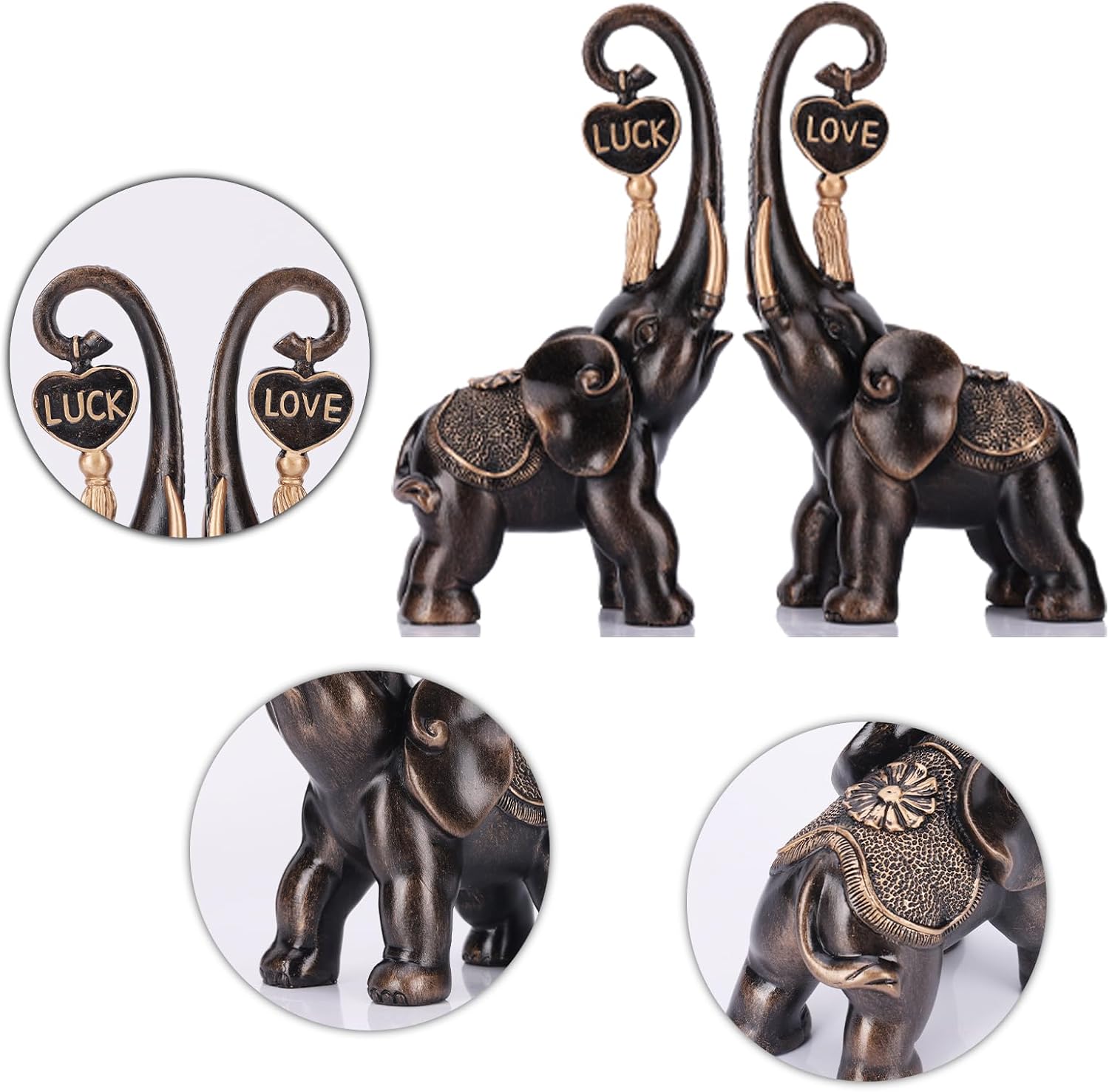 Bronze Elephant Statue 2 Piece Set, Love Elephant Sculpture, Lucky Elephant Decoration for Home Decor Statues, Home Decor Elephants, Office Decor, Console and Shelf Decor Aesthetics.