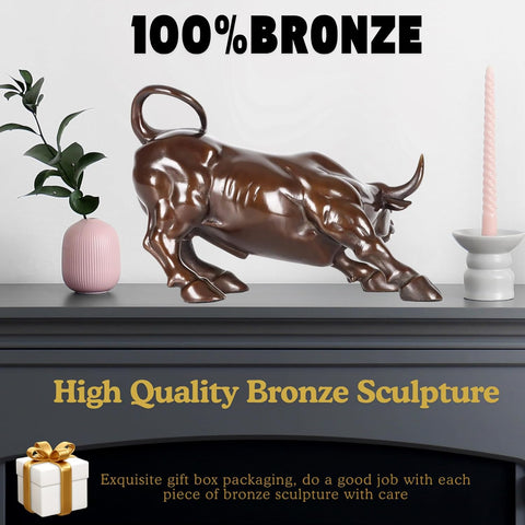 Brass Bull Figurine -Wall Street Bull Art Decor, Bronze Bull/Cow/Ox Figure Statues and Sculptures Home Office Decor or Gift(with A Gift Box)