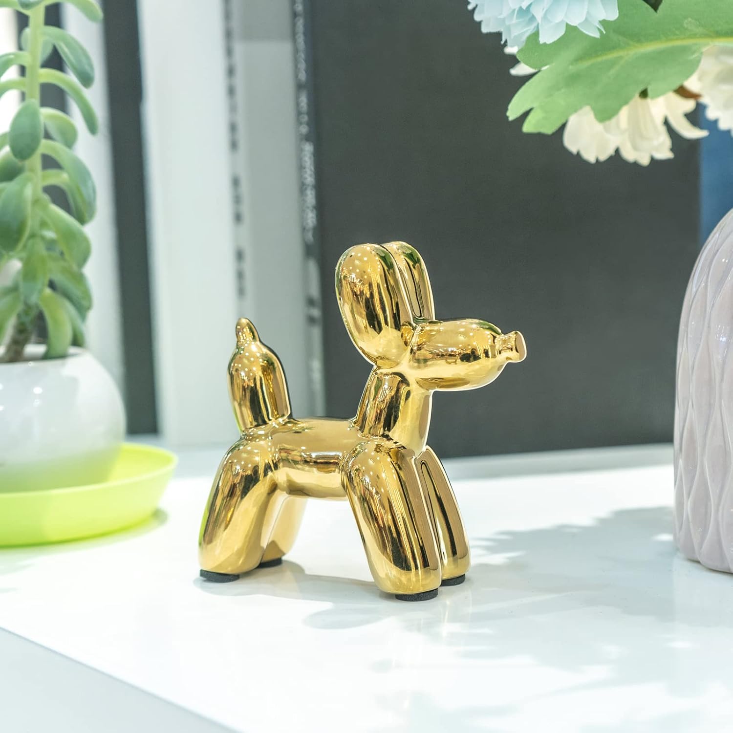 Notakia Cute Ceramics Balloon Dog Statue Crafts Living Room Desktop Decorations,Handmade Modern Small Ceramic Animal Statue Ornament Home Decor Accents