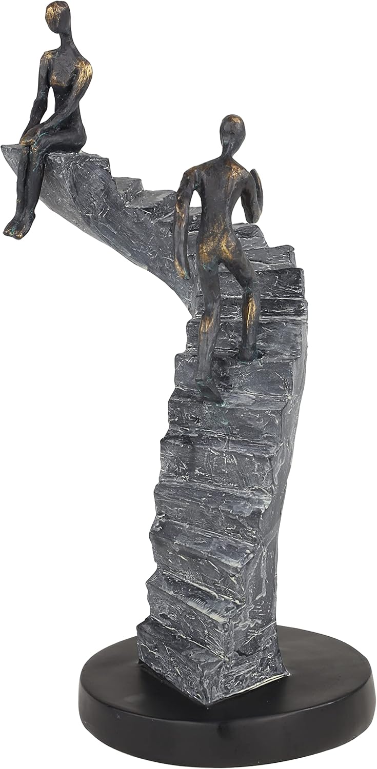 Deco 79 Polystone People Decorative Sculpture Home Decor Statue with Stairs, Accent Figurine 8" x 3" x 14", Black