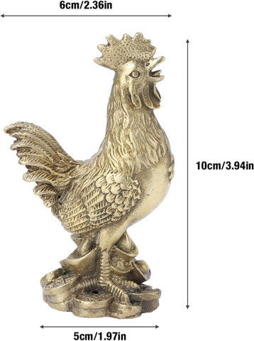 Brass Chicken Statue, Rooster Good Luck Figurine Feng Shui Golden Ornament Desktop Handicraft Wealth Cock Table Sculpture Auspicious Animal Chinese Zodiac Gift Home Office Collection Decoration