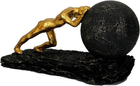 Bronze Accent Heavy Ball Sisyphus Sculpture - Struggler Statue - Modern Resin Decor for Office or Living Room, Sportsman Figurine Ornament, and Sculptures Decoration