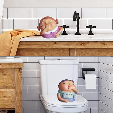 Girl & Boy Holding Nose Bathroom Statue, Bathroom Nick Nacks Decor, Funny Figurines, Whimsical Decor for Unique Home Bathroom Toilet Shelf Sitters Decor Quirky Gifts(Boy & Girl)