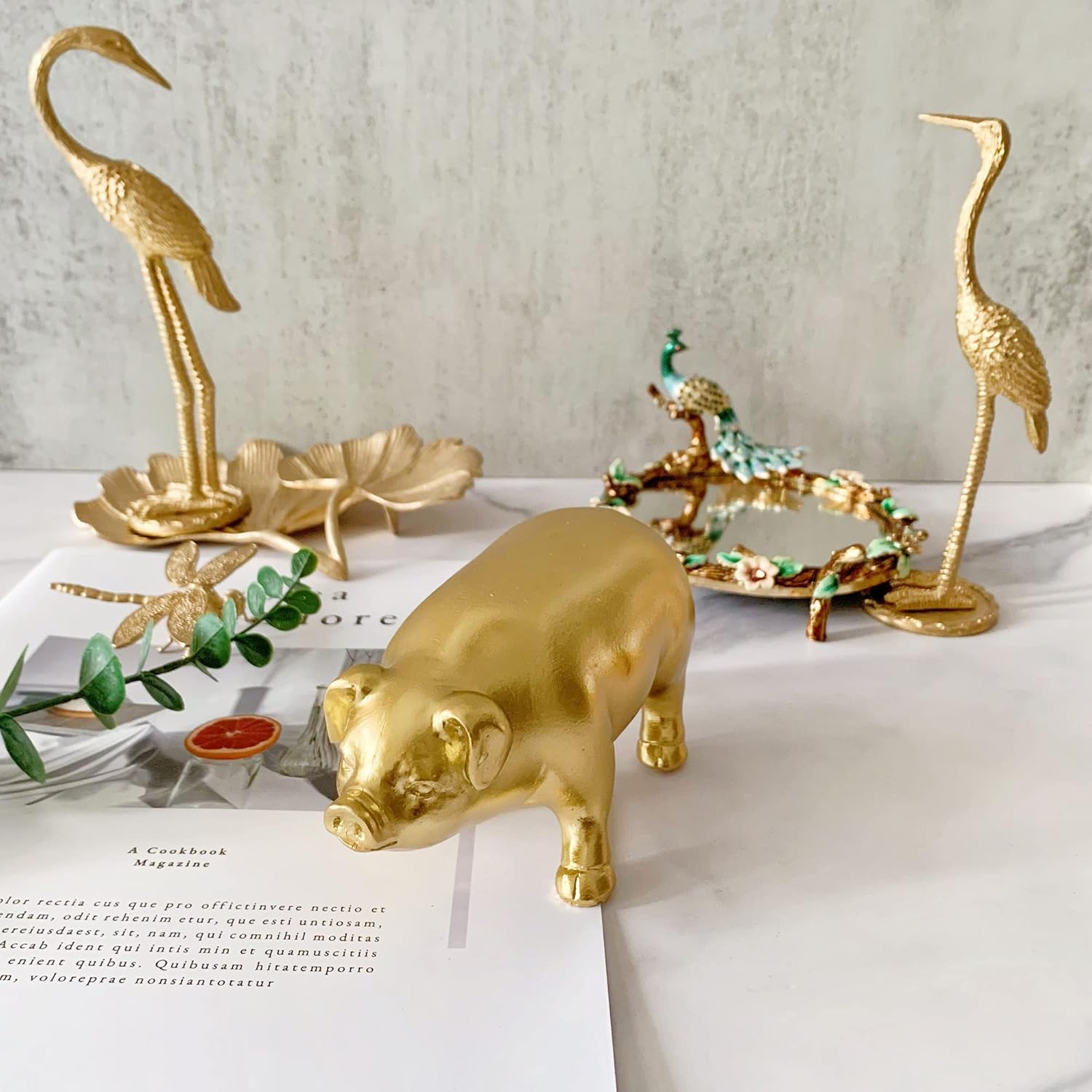 Golden Elephant Statue, Animal Figurine Home Decor, Elephant Sculpture for Home Office Desktop Bookshelf