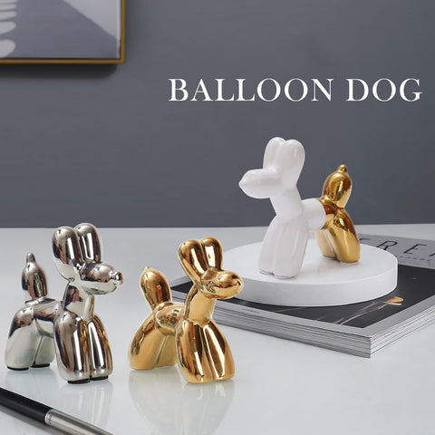 Large Cute Ceramics Balloon Dog Statue Crafts Living Room Desktop Decorations,Handmade Modern Small Ceramic Animal Statue Ornament Home Decor Accents