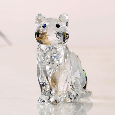 Crystal Cat Realistic Animal Kitten Art Figurine Collection Table top Ornament Statue Home Decor (White)