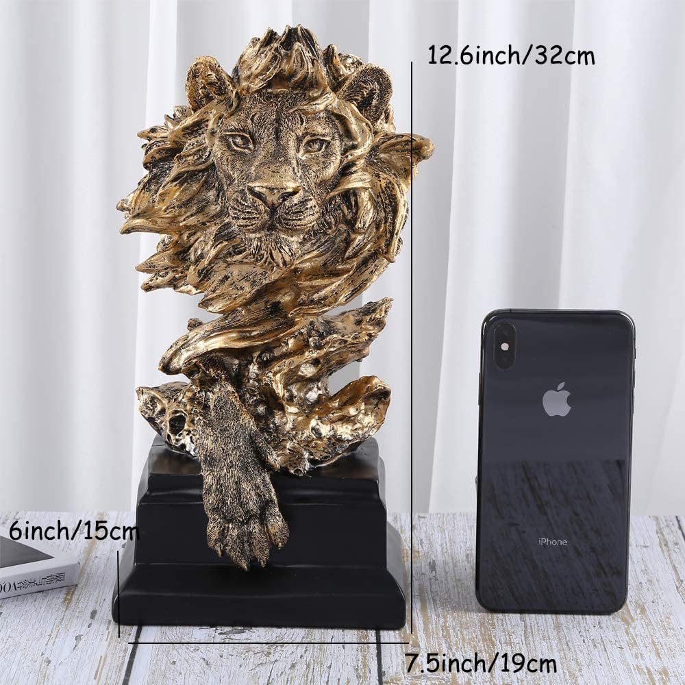 Sandstone Lion - The King of Beasts - Statue Decoration for Home/Study/Living Room, Great Collectible Figurines, Best Gift for The Man, Golden Color (HH17-D2)