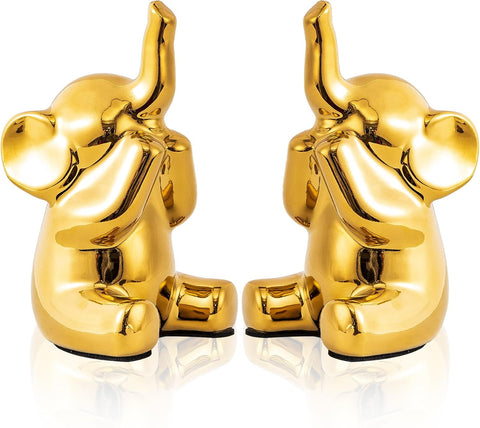 Loving Pair of Small Gold Elephant Statues Gold Home Decor Modern Boho Style Figurine Decorative Ornaments for Living Room, Bedroom, Office Desktop, Cabinets, Shelf