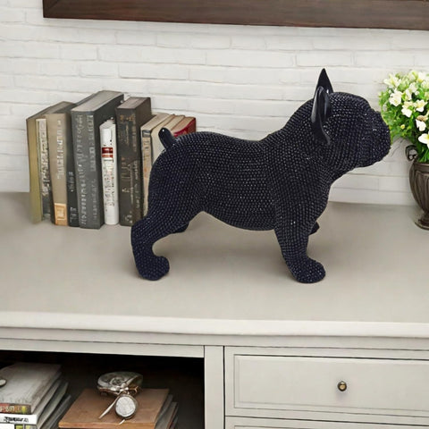 Handcrafted Bulldog Resin Home Decor Statue - Intricate Beaded Design - Unique Decorative Sculpture for Living Room, Office, or Bedroom