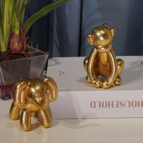 Elephant Statues Home Décor Collectible Figurines - Gold Resin Boho Elephant Decoration Handmade Brings Good Luck Health for Living Room Shelf Office Gifts for Women 7.25 x 3.25 x 5.75 Inch