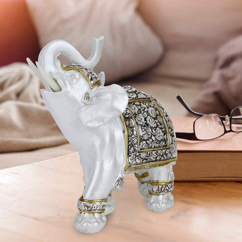 Wealth Elephant Statue,White Retro uropean Style Resin Lucky Feng Shui Lucky Elegant Figurine Elephant Statue Collectible for Home Office Car Decoration