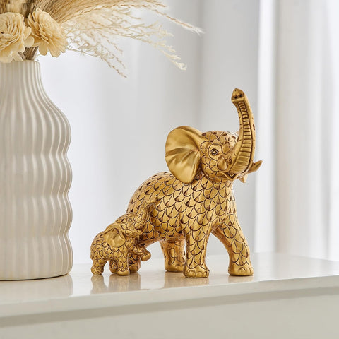 Home Decor Elephant Statue, Rustic Gold Coffee Tabel Bookshelf Decor Acctens, Elephant Decoration for Good Luck, Mom Gifts, Home Living Room Bedroom Office Decorations (Rustic Gold Elephant)