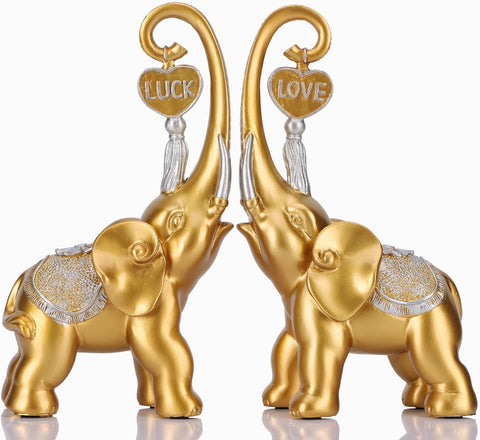 Bronze Elephant Statue 2 Piece Set, Love Elephant Sculpture, Lucky Elephant Decoration for Home Decor Statues, Home Decor Elephants, Office Decor, Console and Shelf Decor Aesthetics.