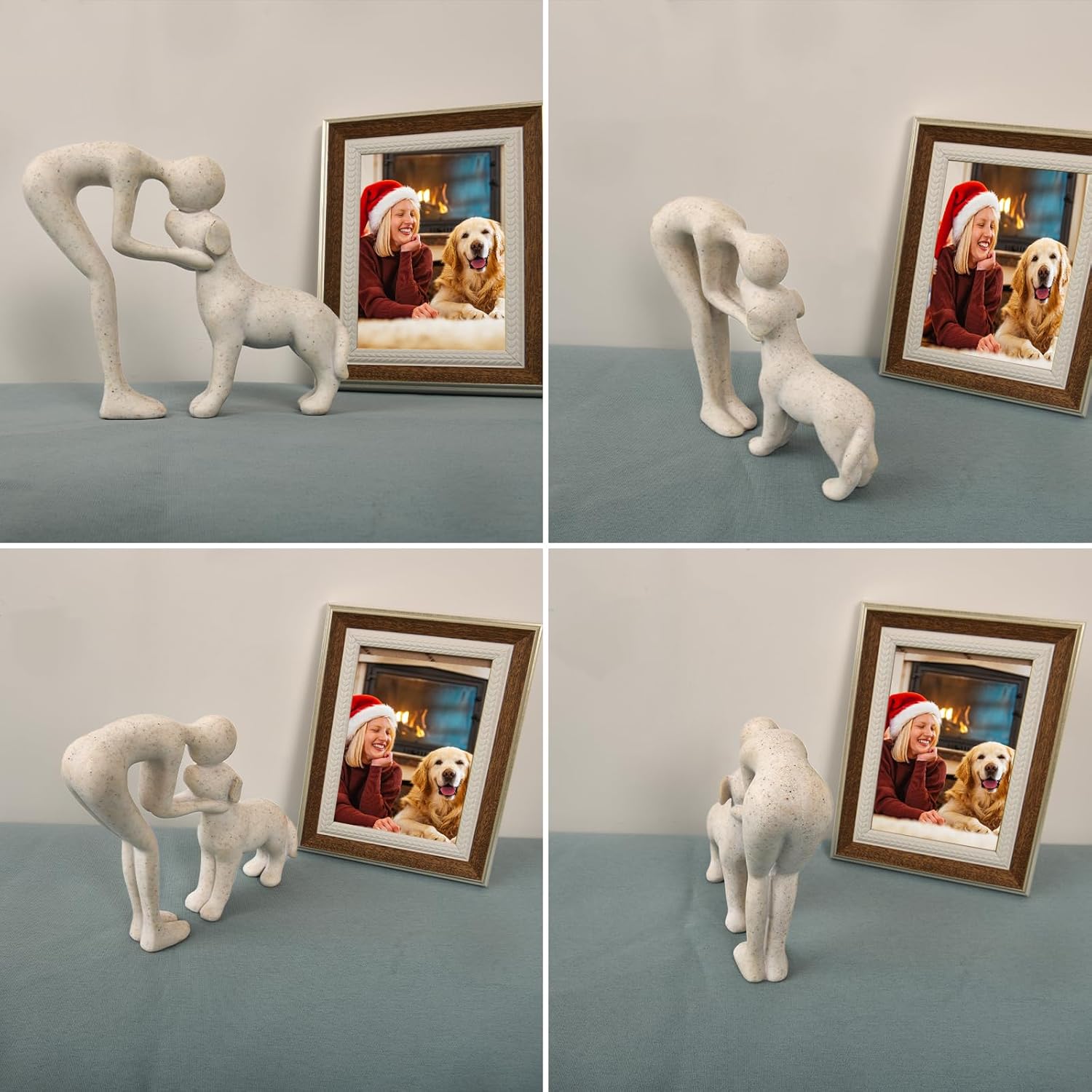 Dog Sculpture Home Decor Cute Man and Dog Statue Decoration for Office、Living Room、Bedroom、Home， Memory Gifts for Pet Lovers (Sandstone)