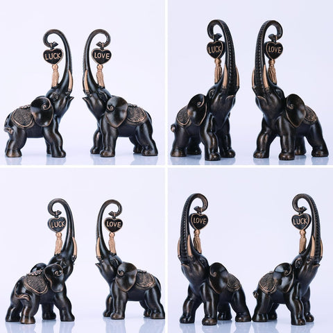 Bronze Elephant Statue 2 Piece Set, Love Elephant Sculpture, Lucky Elephant Decoration for Home Decor Statues, Home Decor Elephants, Office Decor, Console and Shelf Decor Aesthetics.