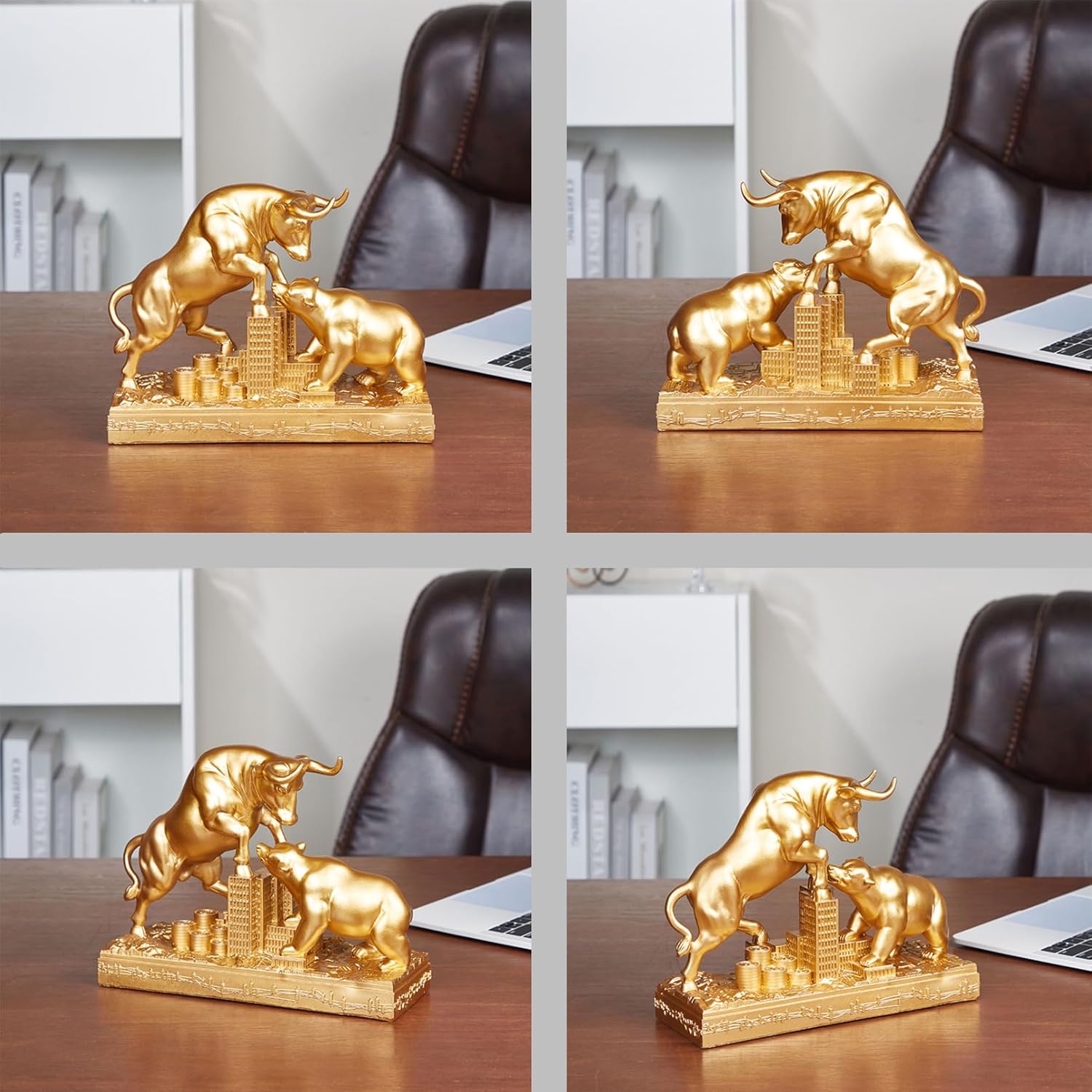 Bull and Bear Statue Wall Street Bull Statue - Ideal Stock Market Gift for Men Office Decoration Wall Street Bull Vs Bear Home Décor Stock Market,Bronze