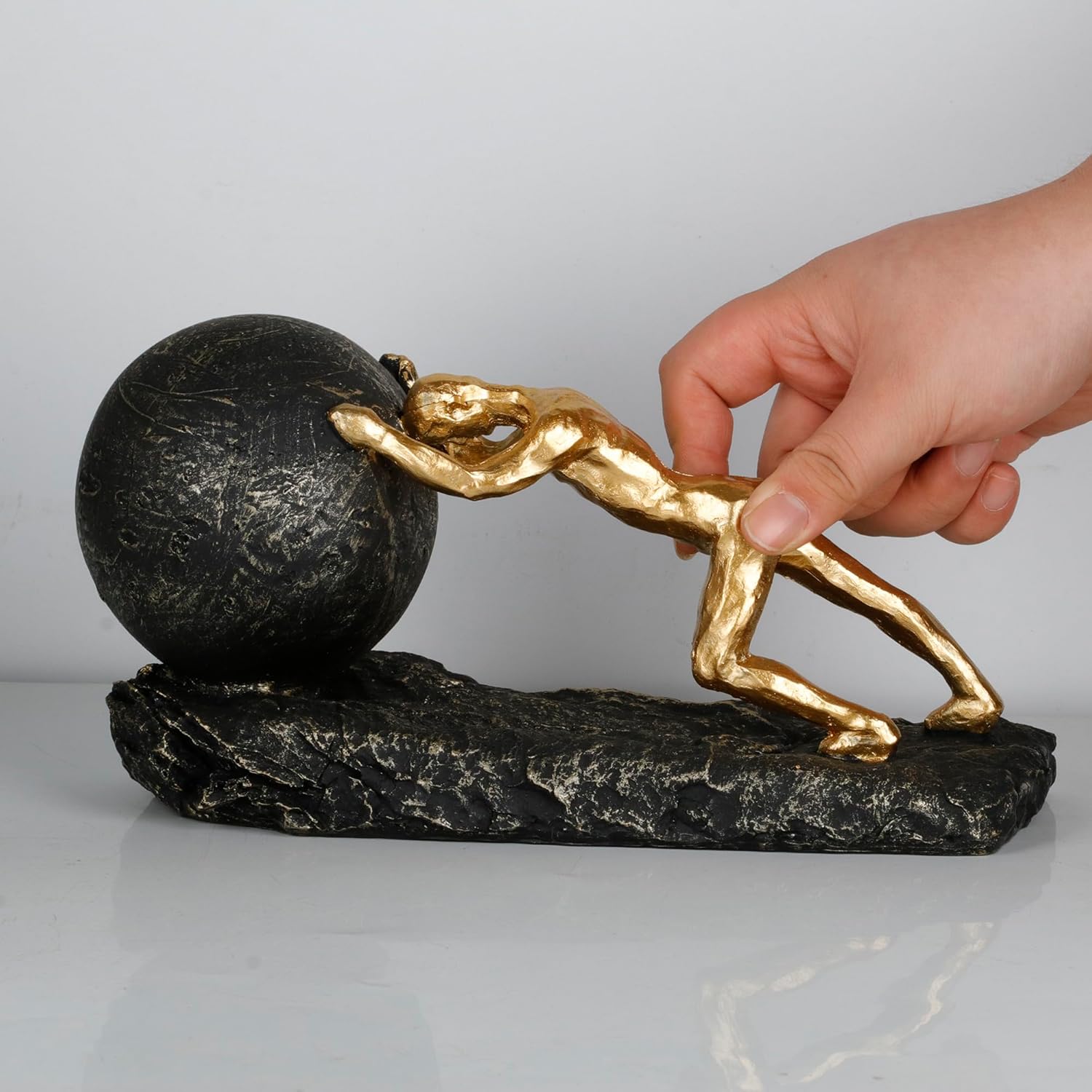 Bronze Accent Heavy Ball Sisyphus Sculpture - Struggler Statue - Modern Resin Decor for Office or Living Room, Sportsman Figurine Ornament, and Sculptures Decoration