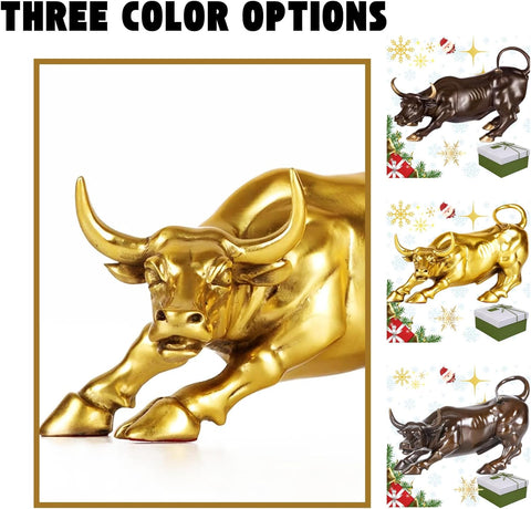 Brass Bull Figurine -Wall Street Bull Art Decor, Bronze Bull/Cow/Ox Figure Statues and Sculptures Home Office Decor or Gift(with A Gift Box)