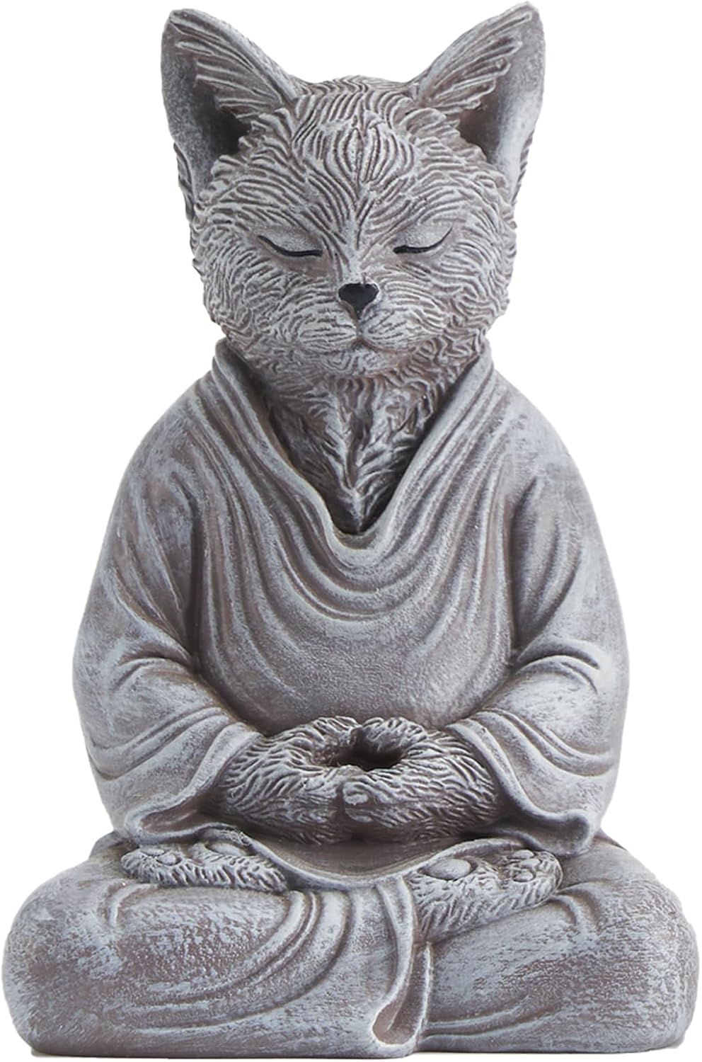 Cat Zen Buddha Statue Decor, Creates a Serene Meditation Environment, Cat Lover Gift Decoration, 7 inch Stone Gray Resin Cat Statue Home Office Meditating Yoga Room Spiritual Decoration