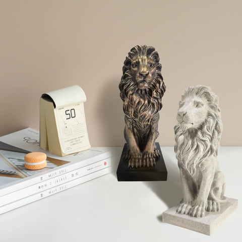 SIMON'S SHOP Lion Statues, Bronze Animal Sculptures for Mantel Table Shelf Decor, Lion Bookends for Home Office, 13'' Tall