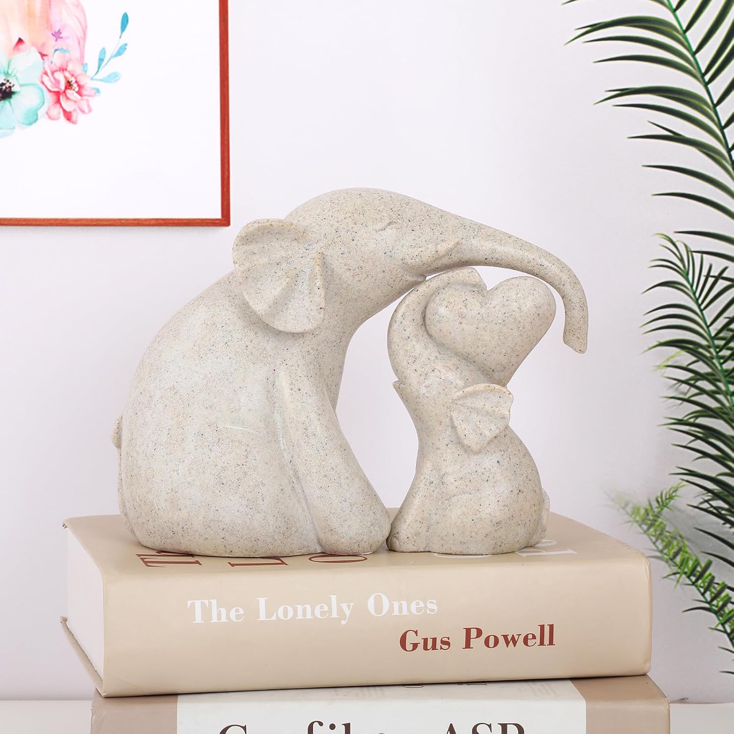 Cute Rock Sand Elephant Figurines Good Luck Elephant with The Baby Home Décor for Shelf Good Gifts for Women Animal Lovers Decoration for Living Room, Bedroom, Office