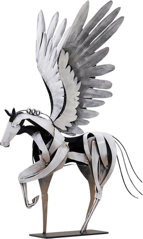 Horse Statue Décor Artwork, 24" H Handmade Metal Pegasus Greek Flying Horse Sculpture, Hand-Painted Animal Figurines for Home Living Room Office (Brown with Wings)