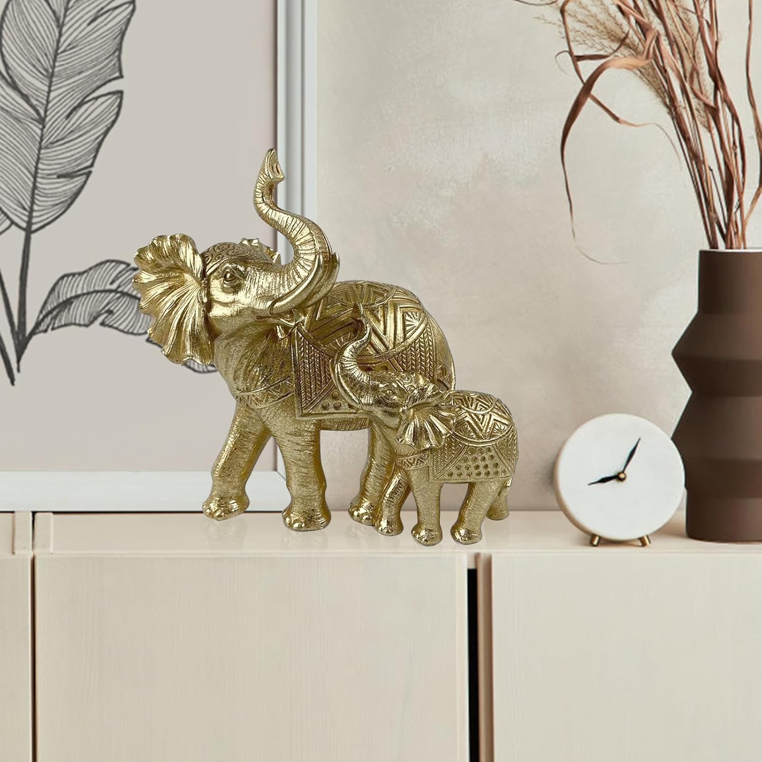 Elephant Statue for Home Decor Gold 9.2IN,Elephant Statues for Table Deskr-Elephant Decor for Living Room-Indoor Elephant Gift for Relaxation Meditation or Shrine