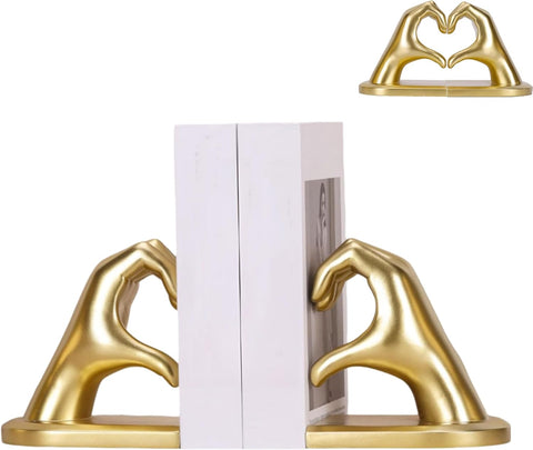 Gold Book Ends with Anti-Slip Unique Bookends for Shelves Heavy Books, Book Stopper for Shelves Books Magazines Home Office Decor