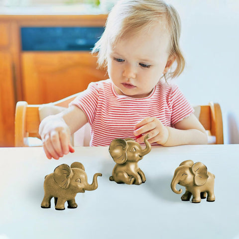 Small Elephant Statues, Green Set of 3 Cute Home Decor, Figurine Decorative Ornaments for Living Room, Bedroom, Office Desktop, Cabinets, Unique