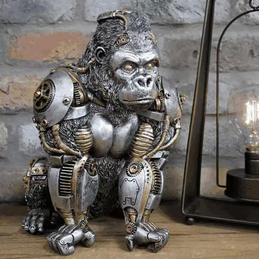 Gorilla Statue and Carved Sculpture Mechanical Punk Style Gorilla Statue Animal Statue Steampunk Modern Home Decor Resin Statue for Coffee Table, Living Room, Entrance, Shelf Decor (Gorilla) 1500