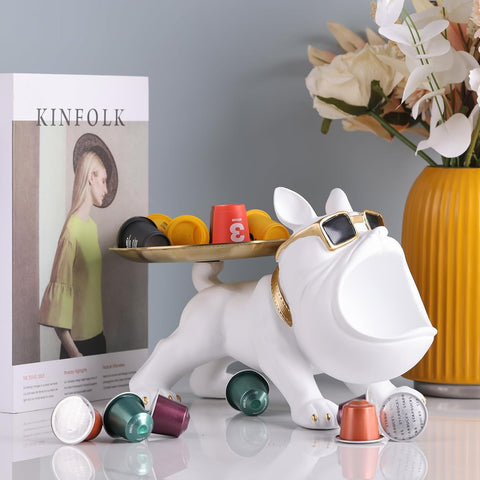 French Bulldog Statue and Figurines,French Bulldog Storage Decoration,Bulldog Bowl with Tray,Key Bowl for Entryway Table,Candy Dish for Office Desk,English Bulldog Tray