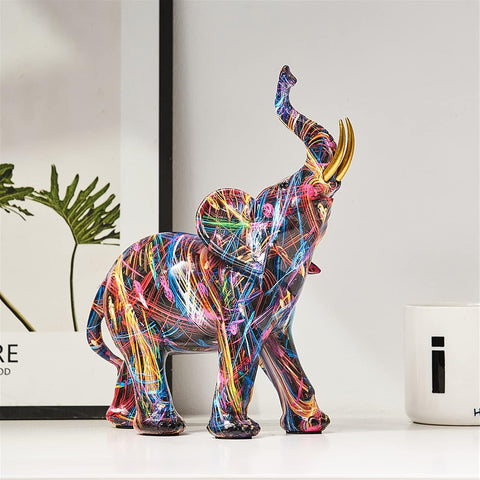 Color Elephant Sculpture Resin Animal Statue Living Room Ornament Modern Art Graffiti Home Decor Figurines for Interior (Color : Height-26CM)