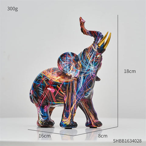 Color Elephant Sculpture Resin Animal Statue Living Room Ornament Modern Art Graffiti Home Decor Figurines for Interior (Color : Height-26CM)