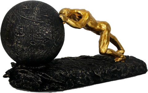 Bronze Accent Heavy Ball Sisyphus Sculpture - Struggler Statue - Modern Resin Decor for Office or Living Room, Sportsman Figurine Ornament, and Sculptures Decoration