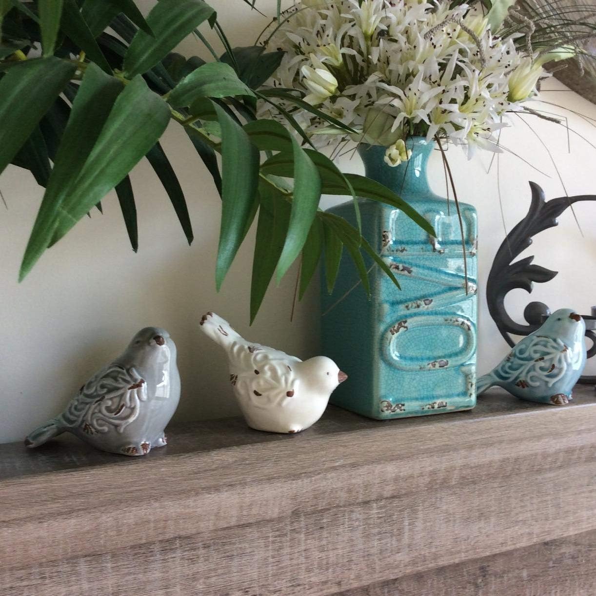 Distressed Finish Ceramic Bird Figurine Home Decor - Assorted Set of 3