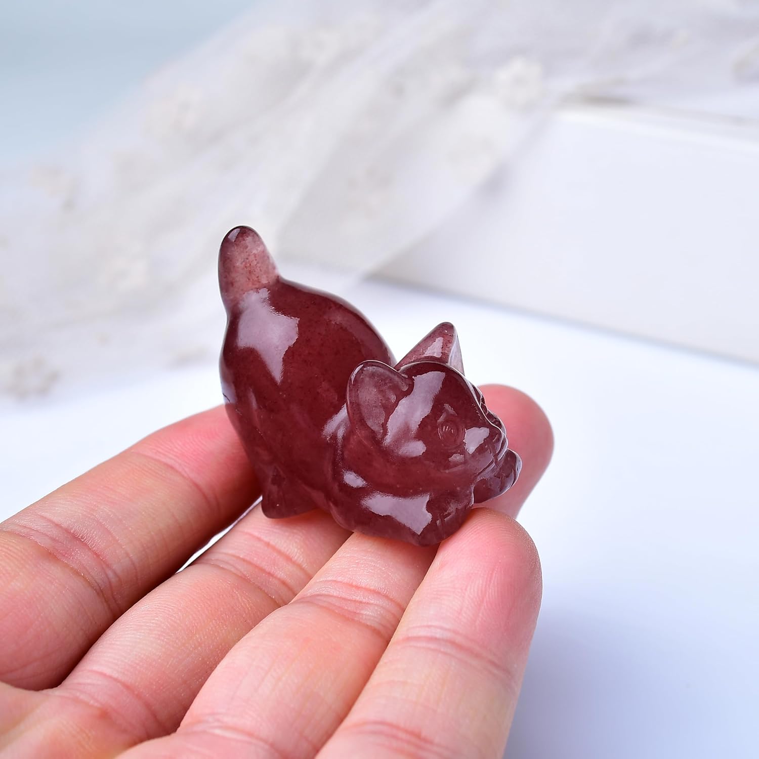 Flame Stone Cat Crystal Statue Healing Crystal Reiki Meditation Pocket Gem Guardian Sculpture Home Study Table Desk Decor Collection Gift for Loved Ones