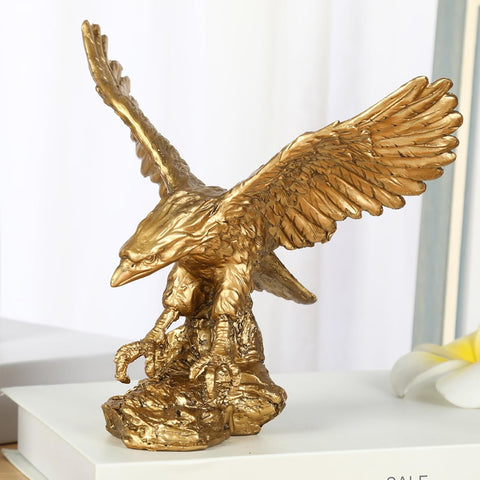 Golden Eagle Statue, Flying Wild Bird Eagle Decorative Bronze Patina Resin Figurine（M）