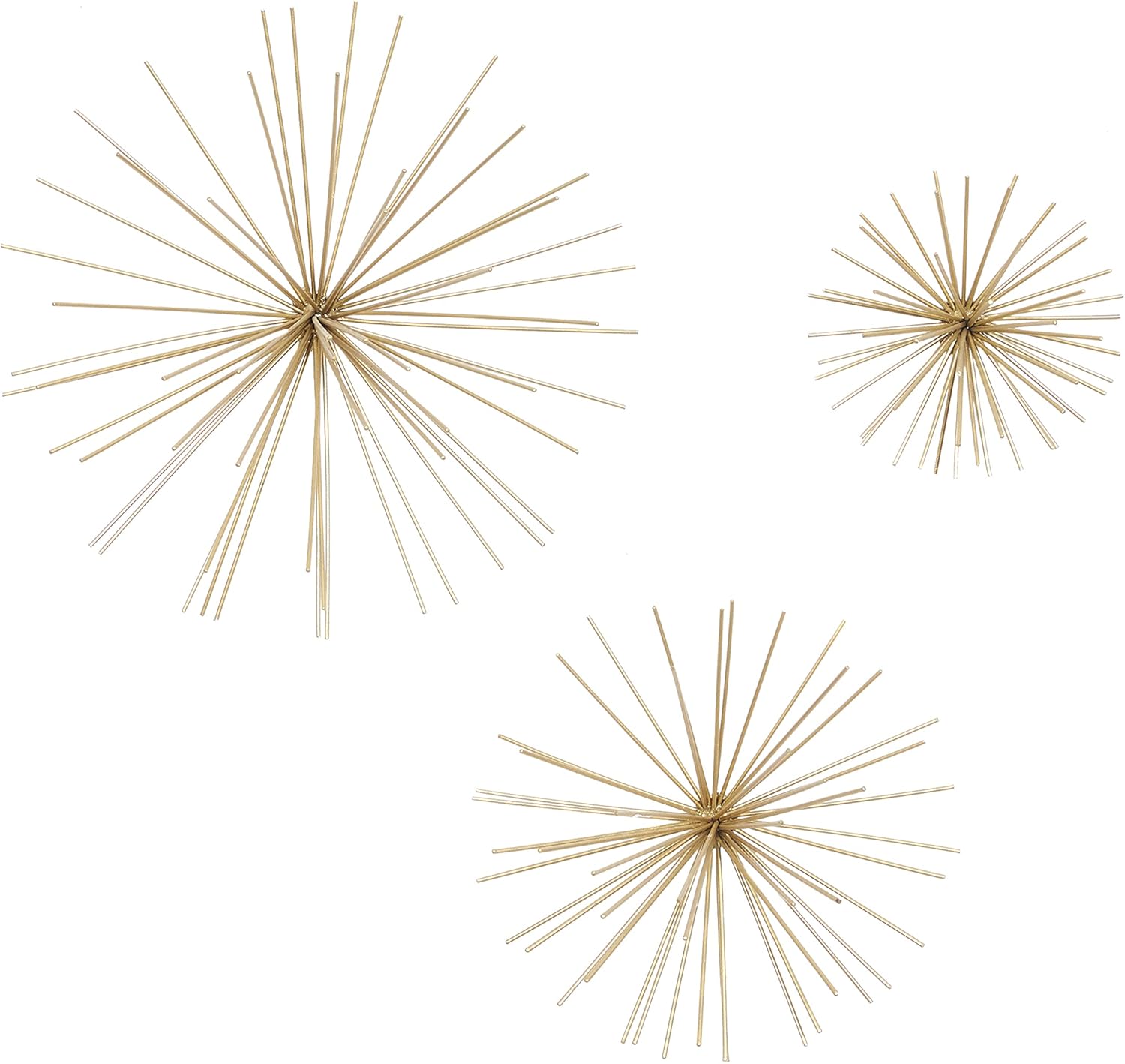 Deco 79 Metal Starburst 3D Long Spike Wall Decor, Set of 3 6", 9", 12"W, Gold