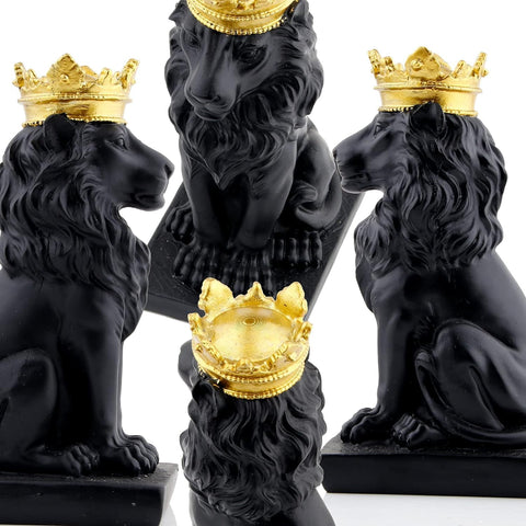 Golden Crown Lion King Statue Decor for Shelf Nordic Style Home and Study Decoration Royal King Lion Figurine Home Decorations