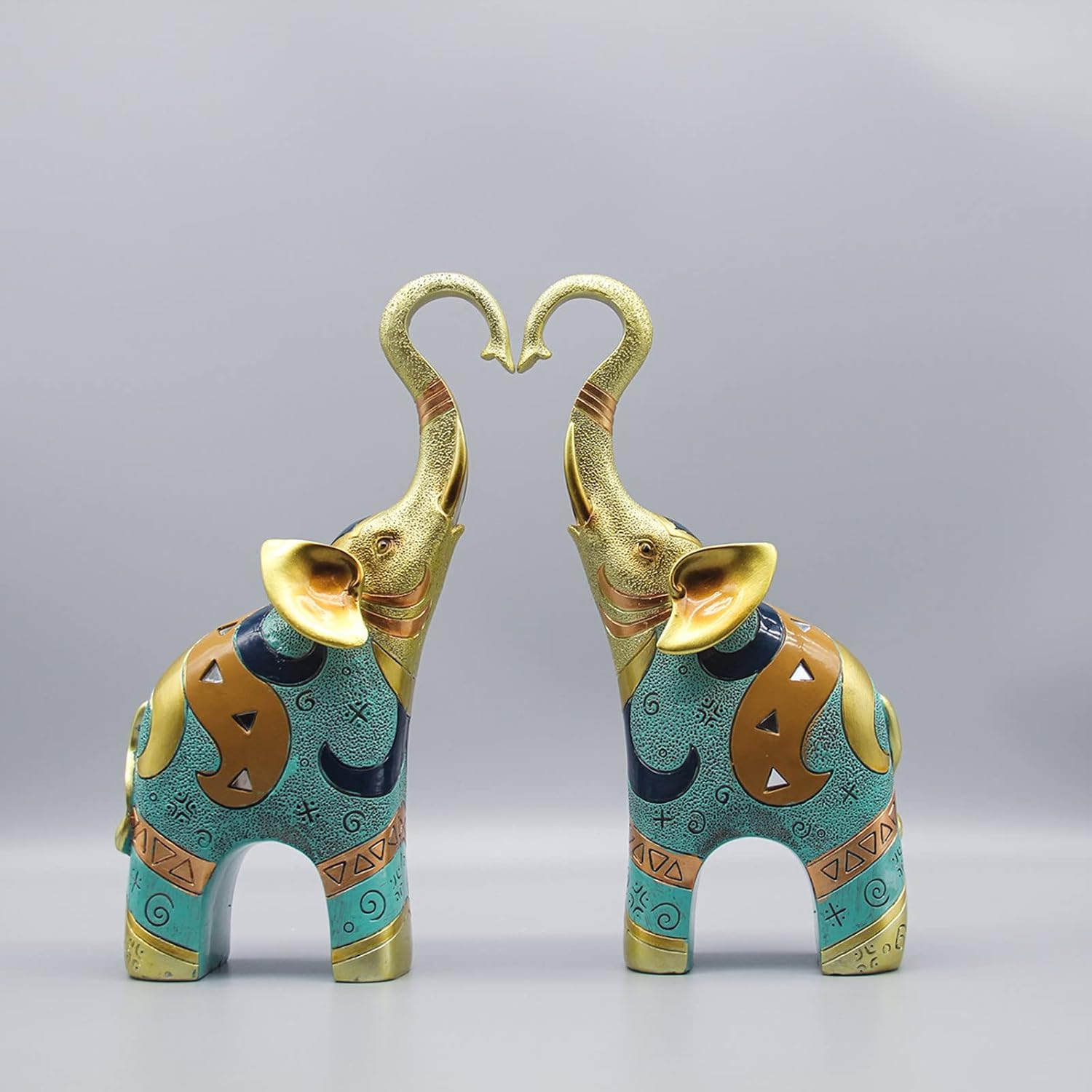 Good Luck Elephant Decor for Home, Large Gold Elephant Statue for Home Decor, Small Elephant Figurines and Statues (2 Pcs Medium)