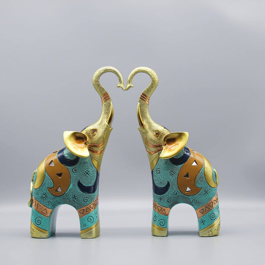 Good Luck Elephant Decor for Home, Large Gold Elephant Statue for Home Decor, Small Elephant Figurines and Statues (2 Pcs Medium) 1600