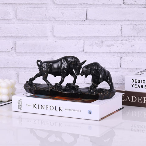 Resin Wall Street Bull Statue, Feng Shui Bull and Bear Decor for Stock Market, Men's Desk, Bookshelf, Living Room, Study, Gift