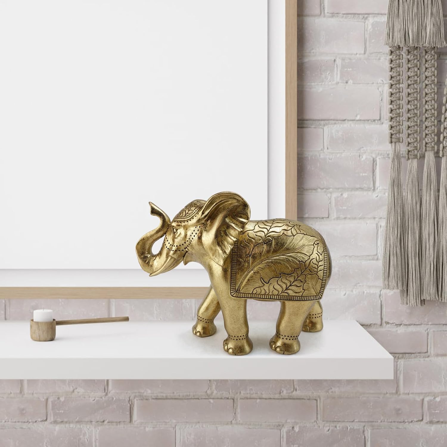 Elephant Statue for Home Decor Gold 9.2IN,Elephant Statues for Table Deskr-Elephant Decor for Living Room-Indoor Elephant Gift for Relaxation Meditation or Shrine