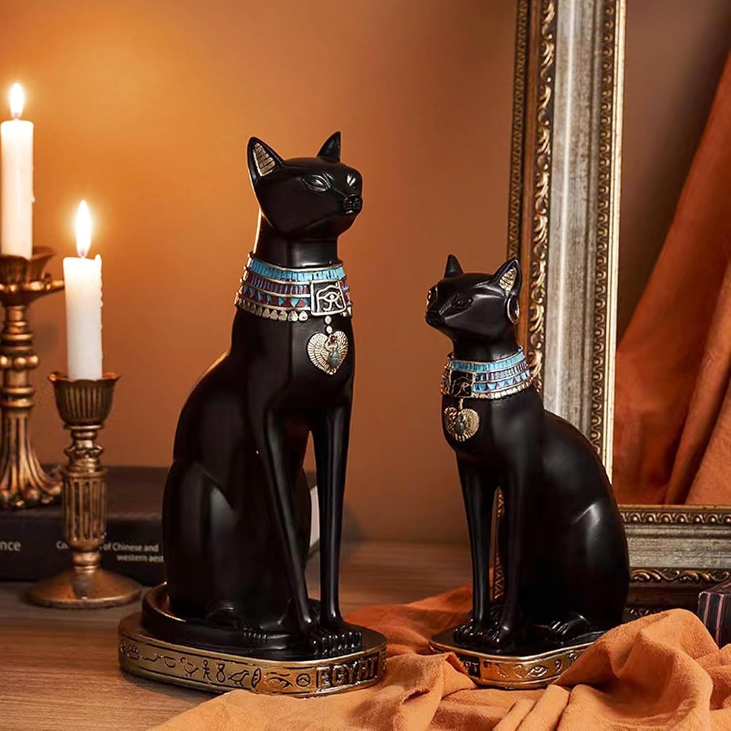 12 inch Tall Black Egyptian Cat Goddess Bastet Statue, Ancient Egypt Bast Figurines Home Decor