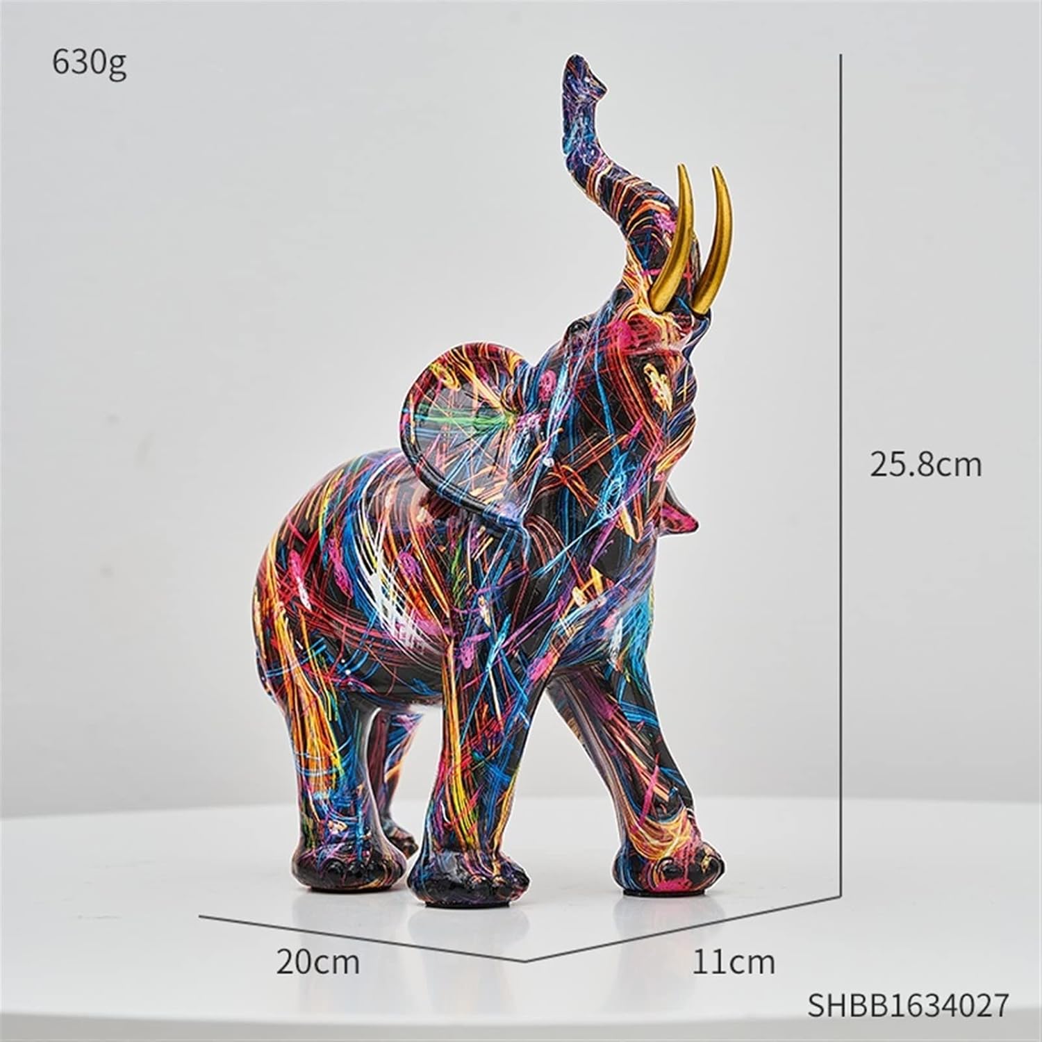 Color Elephant Sculpture Resin Animal Statue Living Room Ornament Modern Art Graffiti Home Decor Figurines for Interior (Color : Height-26CM)