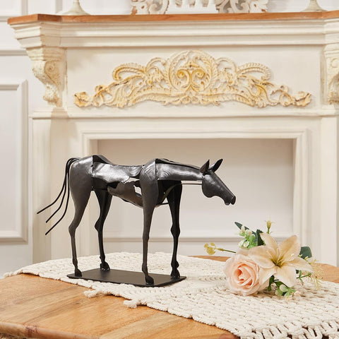 Horse Statue Décor Artwork, 24" H Handmade Metal Pegasus Greek Flying Horse Sculpture, Hand-Painted Animal Figurines for Home Living Room Office (Brown with Wings)